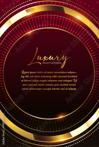 Red and Gold Ceremony Round Card Template, Elegant Celebration Invite with Classic Border Elements. Traditional Ceremony Announcement Card with Elegant Elements and Classic Finish