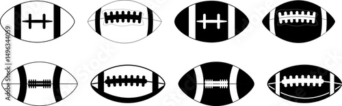 American Football Ball Designs Eight Simple Black White Illustrations Sport