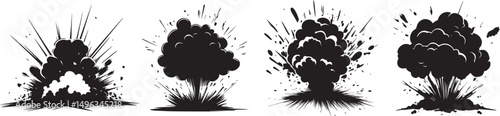 Silhouette of Explosion Blast Set Vector Illustration for War and Action Themes