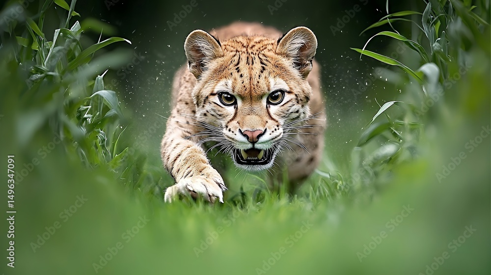 Obraz premium Feline Stalking Through Grass
