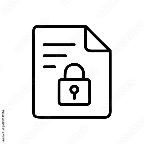 A black outline icon of a document with lines of text and a closed padlock. Could be used for blogs or websites about data privacy, secure documents, or confidential information.