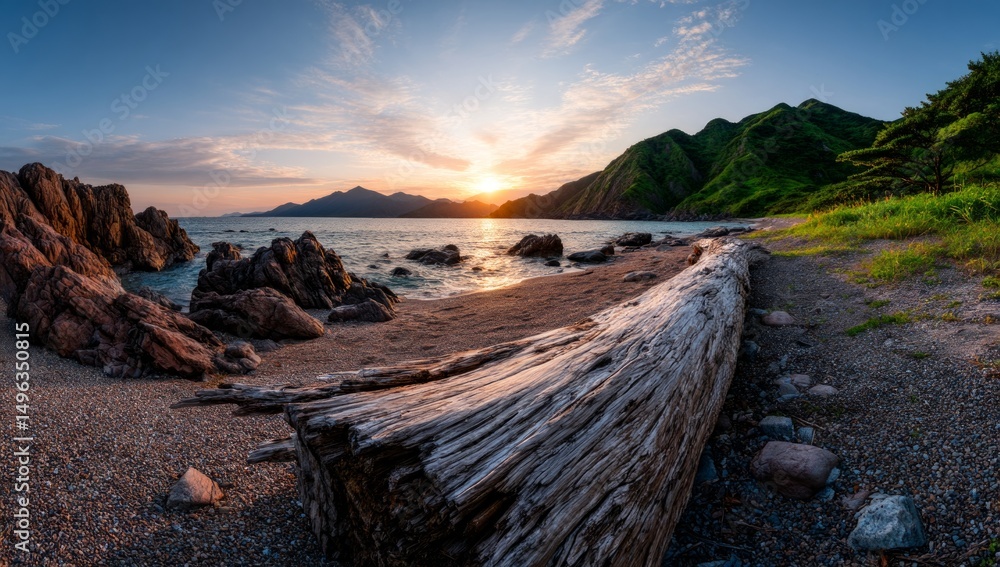 Sunrise Over Coastal Rocks and Driftwood Sunrise Over Coastal Rocks and Driftwood