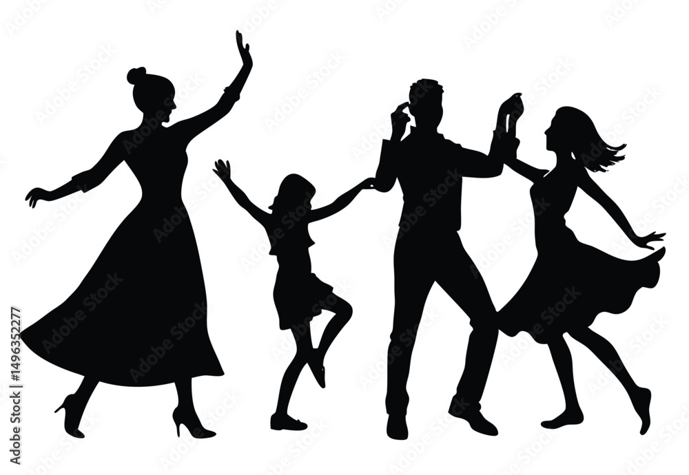 Obraz premium Family person and people dancing silhouettes icon vector illustration.