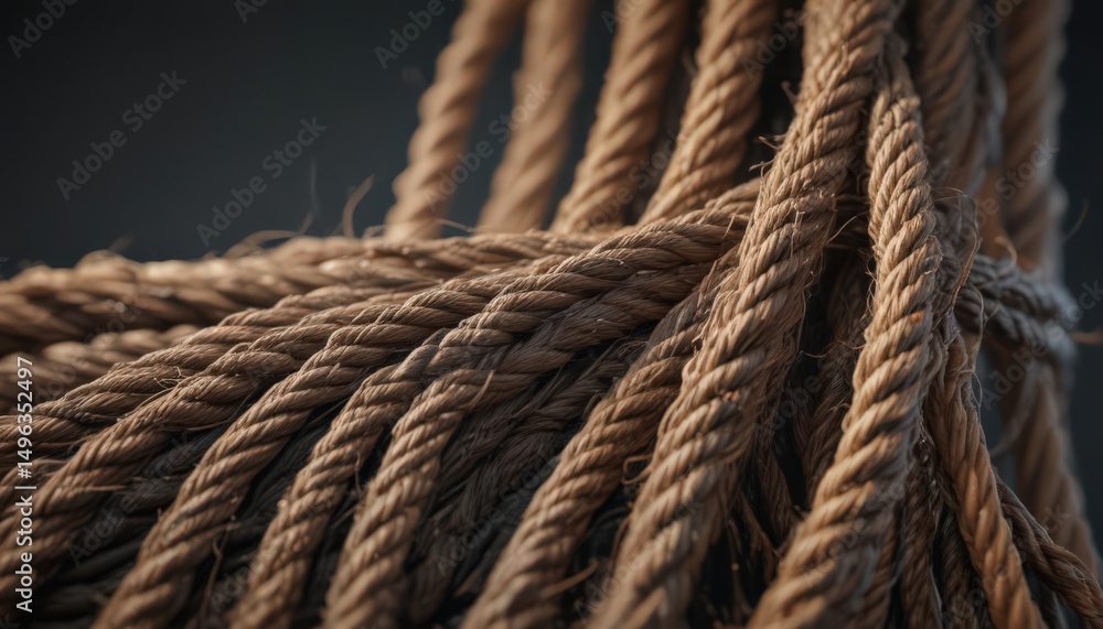 Fototapeta premium Severed rope fibers under extreme tension, close-up , macro, texture, raw