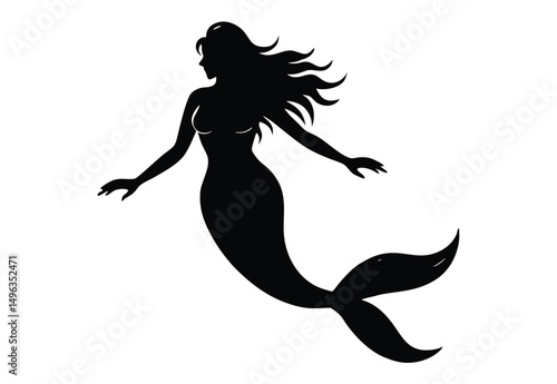 Silhouettes mermaid swim underwater vector illustration.
