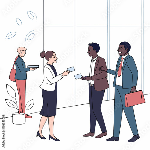 Business people exchanging business cards networking