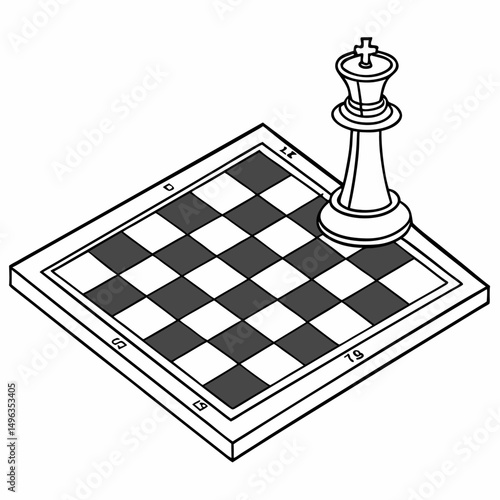 Isometric chessboard with king piece, transparent background