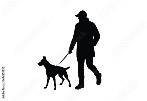 Silhouette Man walking with dog vector illustration.