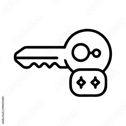 black outline of a key with a decorative fob featuring diamond shapes. Ideal for websites/blogs about security, access, solutions, real estate, or unlocking potential.