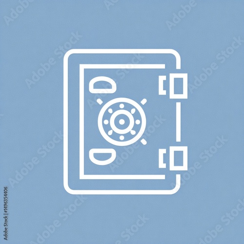A simple line icon of a secure safe or vault door on a blue background.