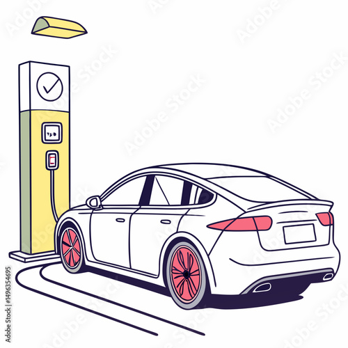 Electric car charging at modern station