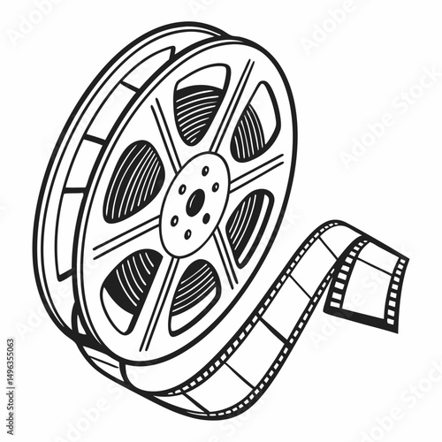 Classic film reel with film strip isolated on white