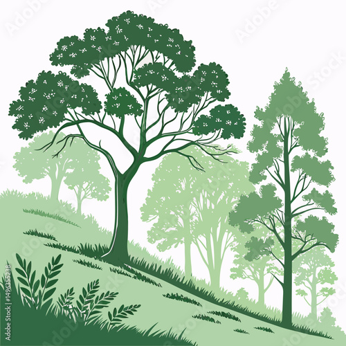 Green trees hillside nature landscape illustration