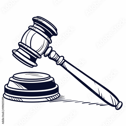 Gavel and sound block hand drawn illustration