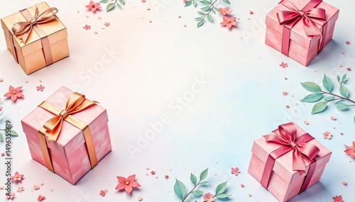 Subtle watercolor gift box pattern, pastel shades, delicate design , pattern, romantic, floral