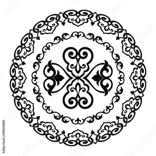 Vector round ethnic element, circular Uzbek national ornament, Islamic pattern, design templates, isolated on white background