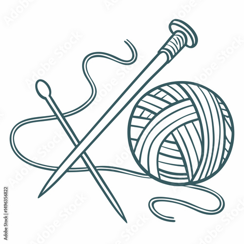 Professional knitting needles yarn ball design element