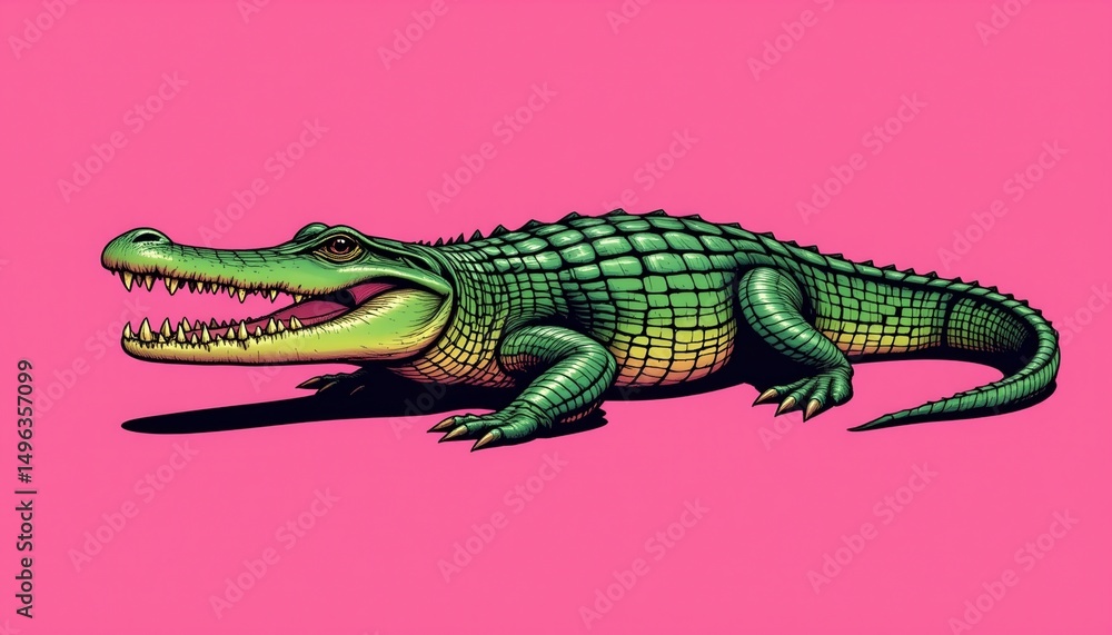 Fototapeta premium a pop art piece of alligator, centered, isolated pink background
