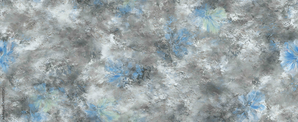 Obraz premium Textured background of cement with blue floral design - Seamless , pattern , background , tile