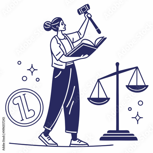 Woman judge holding gavel book scales justice law