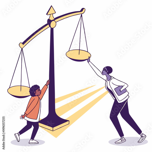 Balancing justice equality scales cartoon illustration