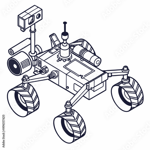 Professional mars rover cutout, transparent background, clean edges