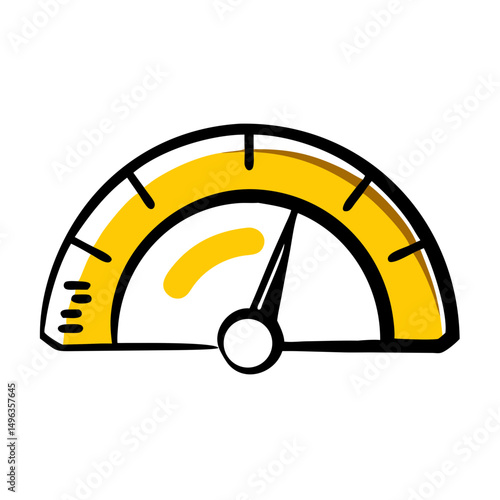 doodle-style speedometer icon with yellow accents, indicating speed or performance. Ideal for blogs and websites discussing website speed, loading times, and optimization.