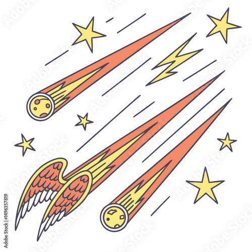 Shooting stars with wings cosmic flight fantasy art