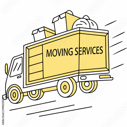 Moving services truck cartoon illustration fast delivery