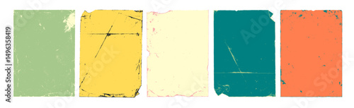 Old folded paper grunge background with damaged edges and creases. Vintage colorful overlay template texture collection.