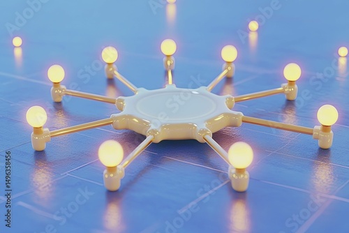 Futuristic Circular Lighting Structure on a Smooth Blue Surface with Ambient Glow