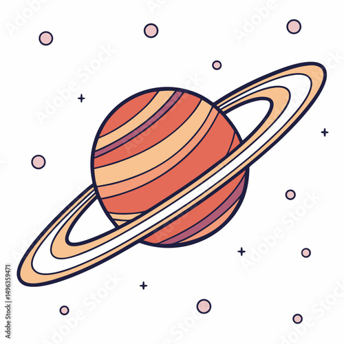 Cute cartoon planet saturn rings space illustration