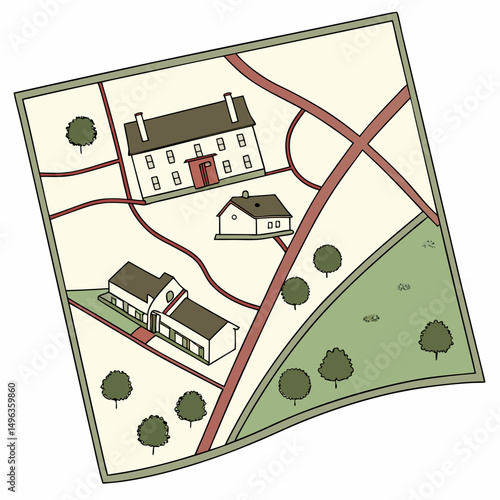 Hand drawn map illustrating suburban estate