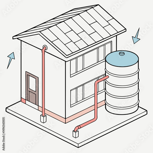 Home rainwater harvesting system diagram illustration