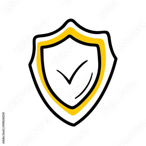 A doodle shield with a checkmark, symbolizing security and trust. Great for websites and blogs discussing safety, guarantees, and reliable services.