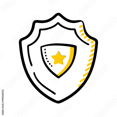 A doodle-style icon of a shield with a smaller shield inside containing a star. Could be used for security blogs, safety websites, or badges/awards visuals.