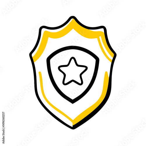 A doodle-style icon of a shield with a smaller shield inside containing a star. Could be used for security blogs, safety websites, or badges/awards visuals.