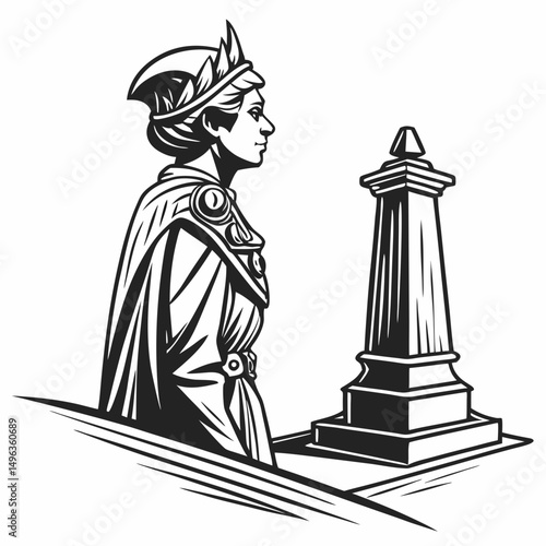 Majestic queen statue and ancient obelisk