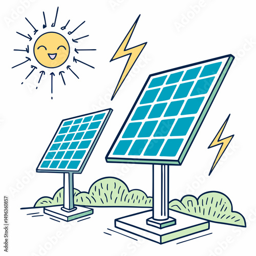 Happy sun powering solar panels green energy