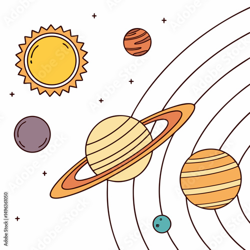 Cute cartoon solar system planets sun stars