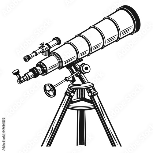 Vintage refracting telescope on tripod stand
