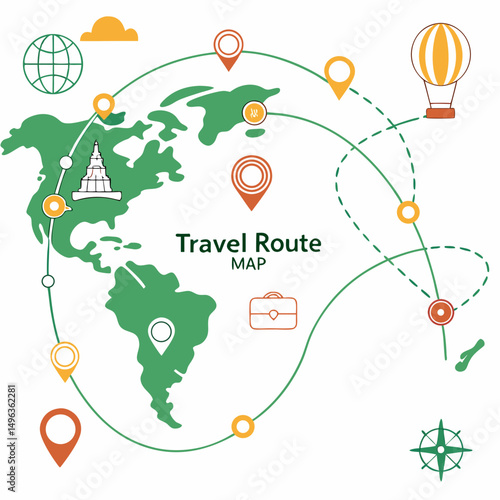 World travel route map adventure journey plan