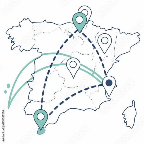 Spain travel route map illustration journey planning