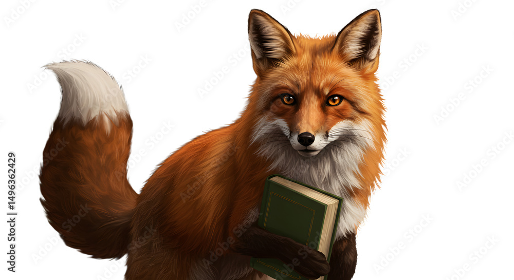 Obraz premium Intelligent Fox Illustration with Book
