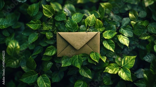 a natural communication concept showcasing an envelope resting amidst lush foliage symbolizing eco-friendly correspondence and a connection to environmental awareness initiatives