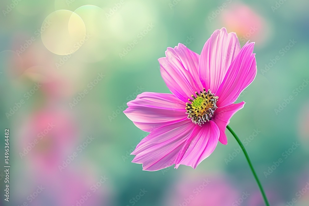 Beautiful pink cosmos flower blooming in a softly blurred garden setting Beautiful pink cosmos flower blooming in a softly blurred garden setting