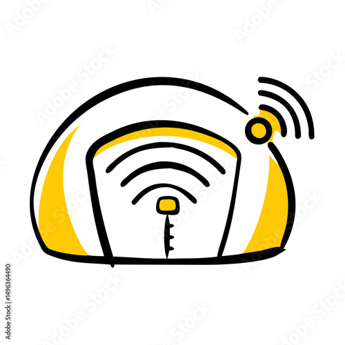 stylized doodle of a Wi-Fi router or signal booster, emitting strong wireless waves for technology blogs,internet service providers, smart home sites,connectivity-related content