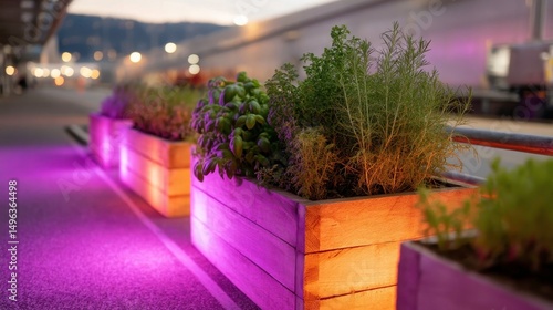 Urban Garden, Herb Planters with Creative Lighting, Sustainable City
