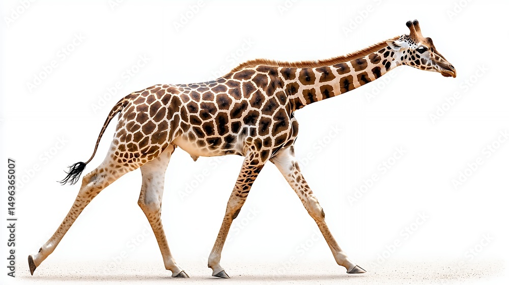 Fototapeta premium Giraffe Walking Isolated on White Background