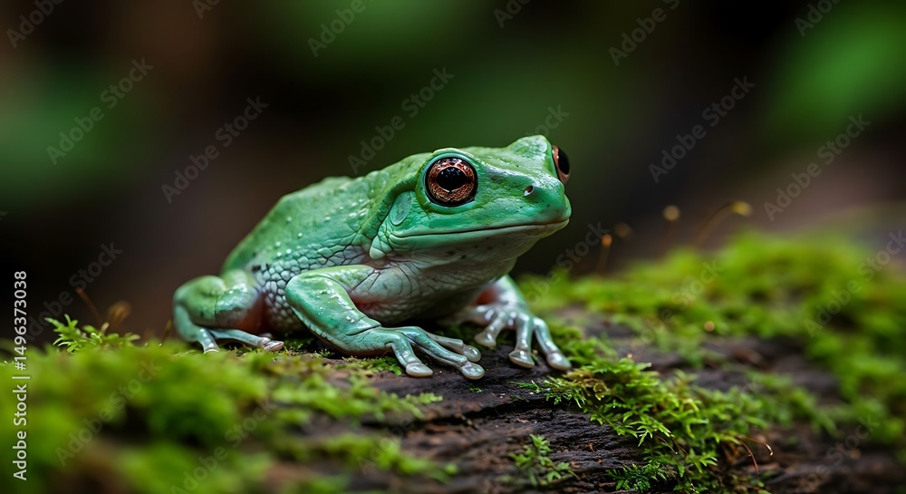 Verdant tree frog atop mossy log Verdant tree frog atop mossy log